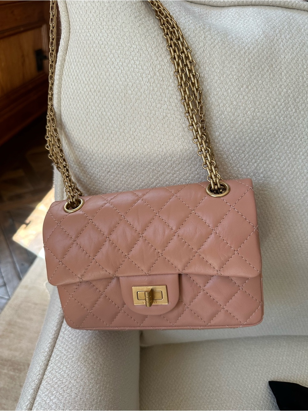 CHANEL Pink Quilted Leather Chain Shoulder Bag